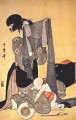 mujeres haciendo vestidos Kitagawa Utamaro japonés